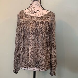Zara Silk Snake Print Brown Sheer Blouse Light Top Women’s Small Long Sleeve